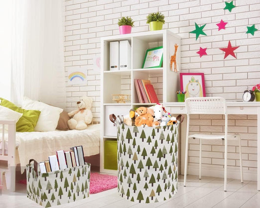 Rectangular Canvas Storage Bins,Waterproof Storage Basket,Collapsible Tree Organizer Bin with Handles for Clothes Storage,Book Bag (Tree)